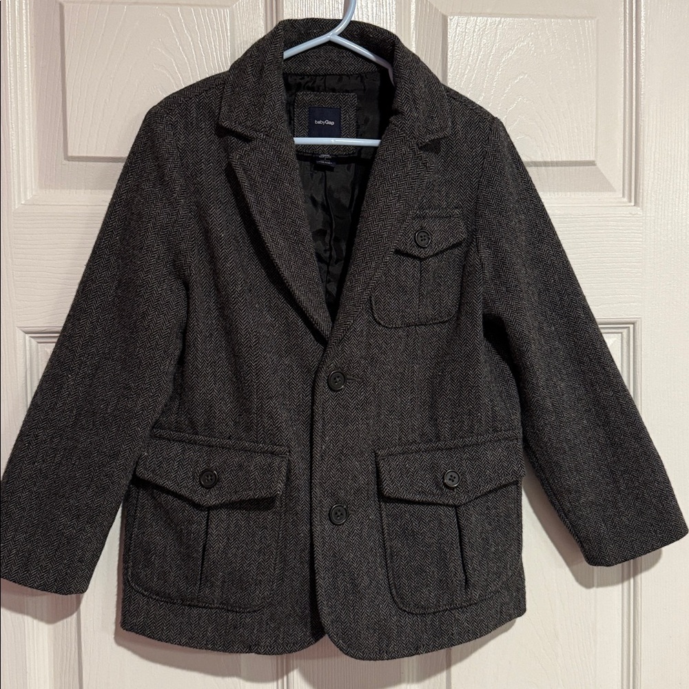babyGap Boys Gray Herringbone Blazer w/ Elbow Patches (Size 5 Years)